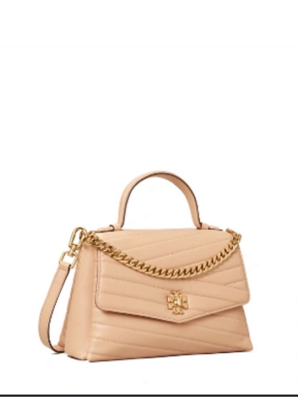 Tory Burch Quilted Chevron Top-Handle Satchel in Nude Tan